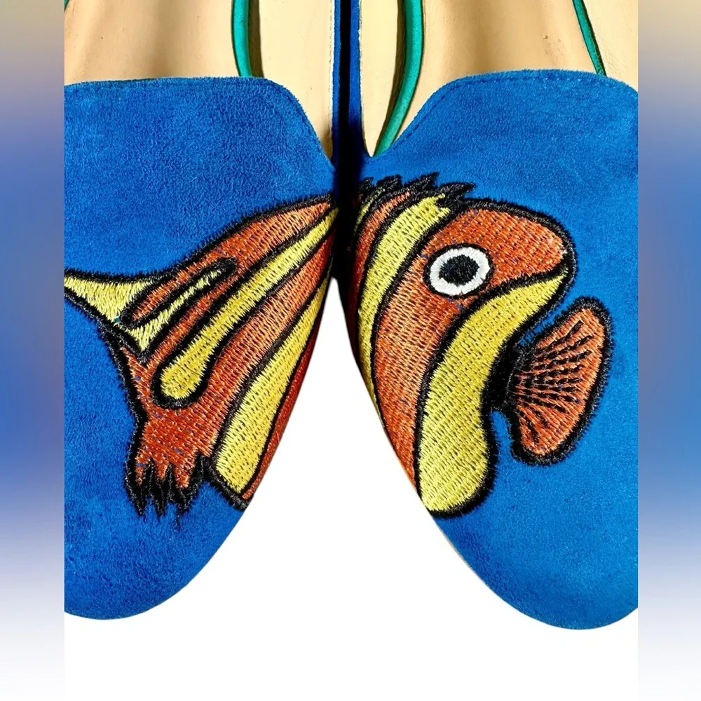 Mellow Yellow Vibrant Fish Embroidered Loafers - Picture 4 of 11